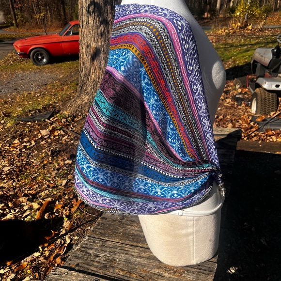 BEADED BEAUTIFUL MULTICOLORED PALM LEAF HEAD SCARF WRAP SHOULDER WRAP HEAD WRAP - Picture 5 of 7